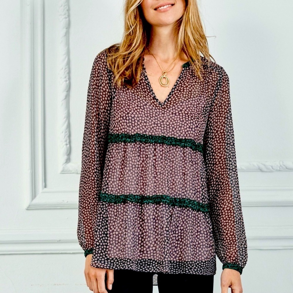 Boden Talise Sheer Tunic Top in Milkshake Petal Size 8